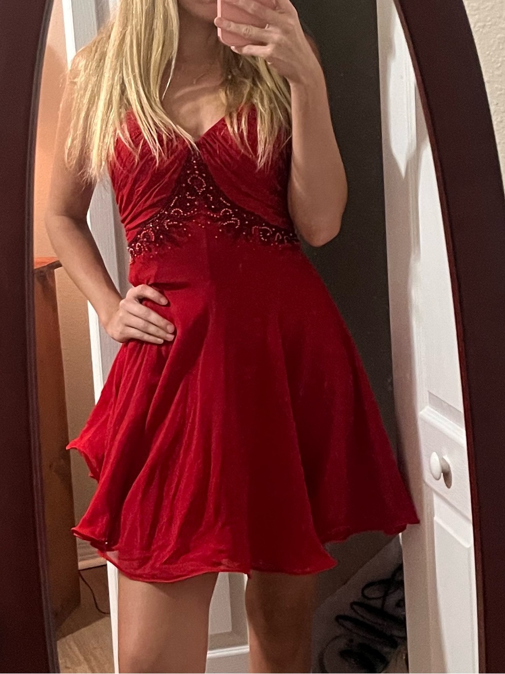 Niteline Red Spaghetti-Strap Mini Dress